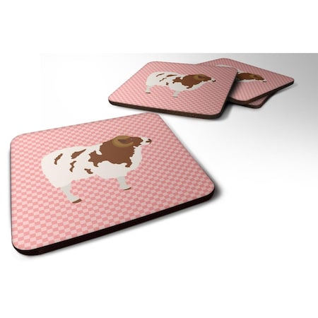 Jacob Sheep Pink Check Foam Coaster, Set Of 4